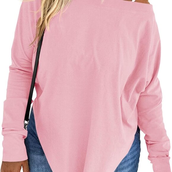 Stylish Women's Plus Size Off Shoulder Top - Long Sleeve Curved Hem 3X in Pink - Picture 1 of 5